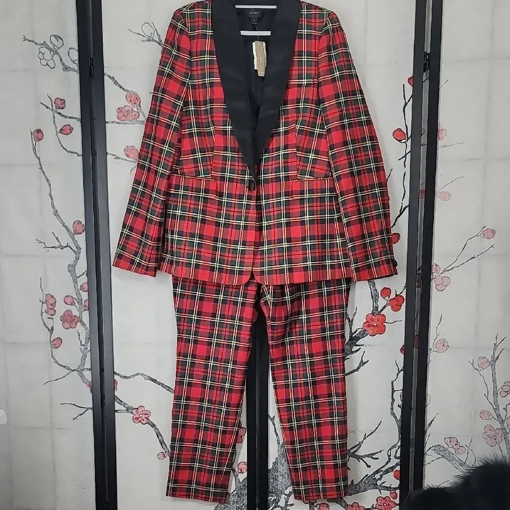 J. Crew Nwt Parke Red Tartan Plaid Tuxedo Suit Satin Lapel Blazer/Pant Set 16T